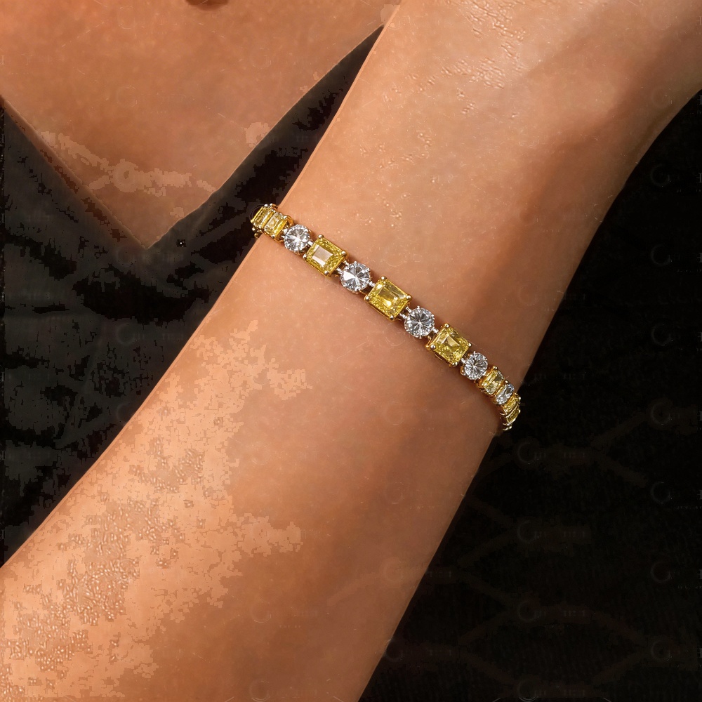 Radiant&Round Cut Yellow Sapphire Chain Bracelet