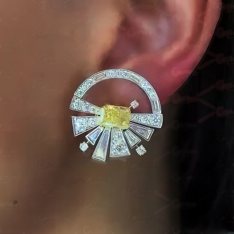Radiation Cutting Irregular Shape Yellow Sapphire Stud Earrings