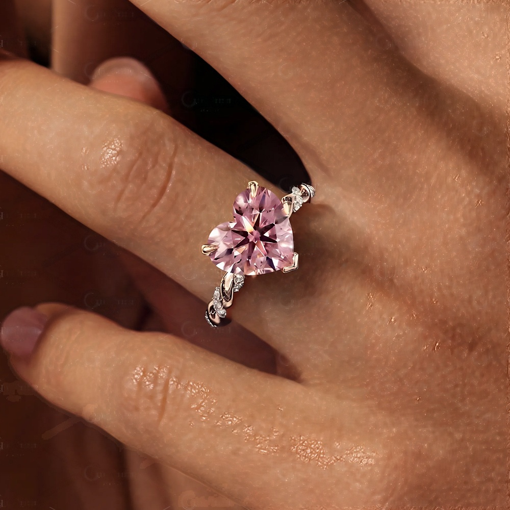 Romantic Rose Gold 2ct Heart Cut Pink Sapphire Engagement Ring