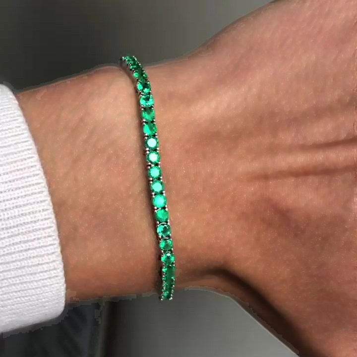 Round Cut Emerald Sapphire Tennis Chain Bracelet