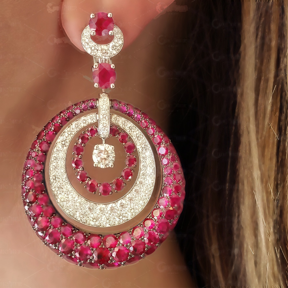 Luxuy Round Cut Ruby ​​Sapphire Drop Earrings