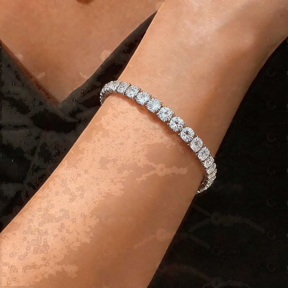 Round Cut  Simple White Sapphire Tennis Bracelet