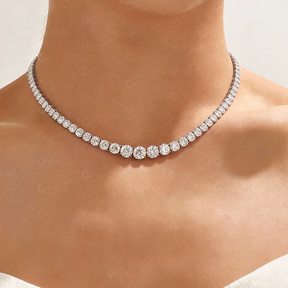4-prong Setting Round Cut White Sapphire Tennis Necklace