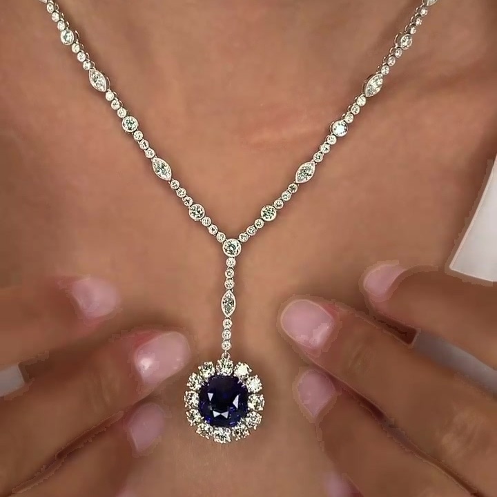 Halo Cushion Cut Sapphire Pendant Necklace
