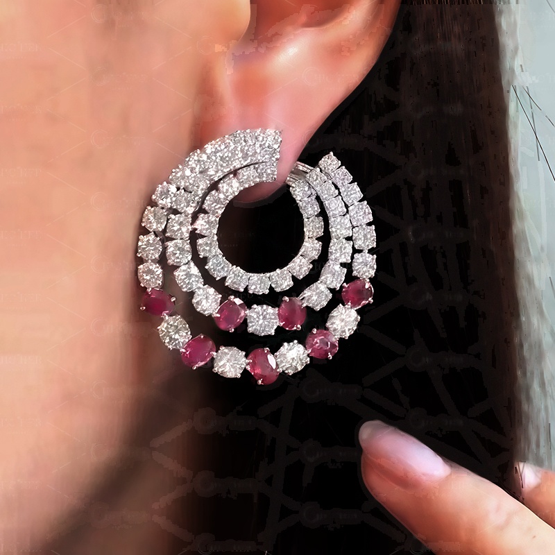 Round&Oval Cut Ruby Sapphire Swirl Earrings