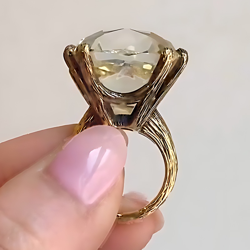 Vintage Antique Gold Large Cushion Cut Citrine Solitaire Ring